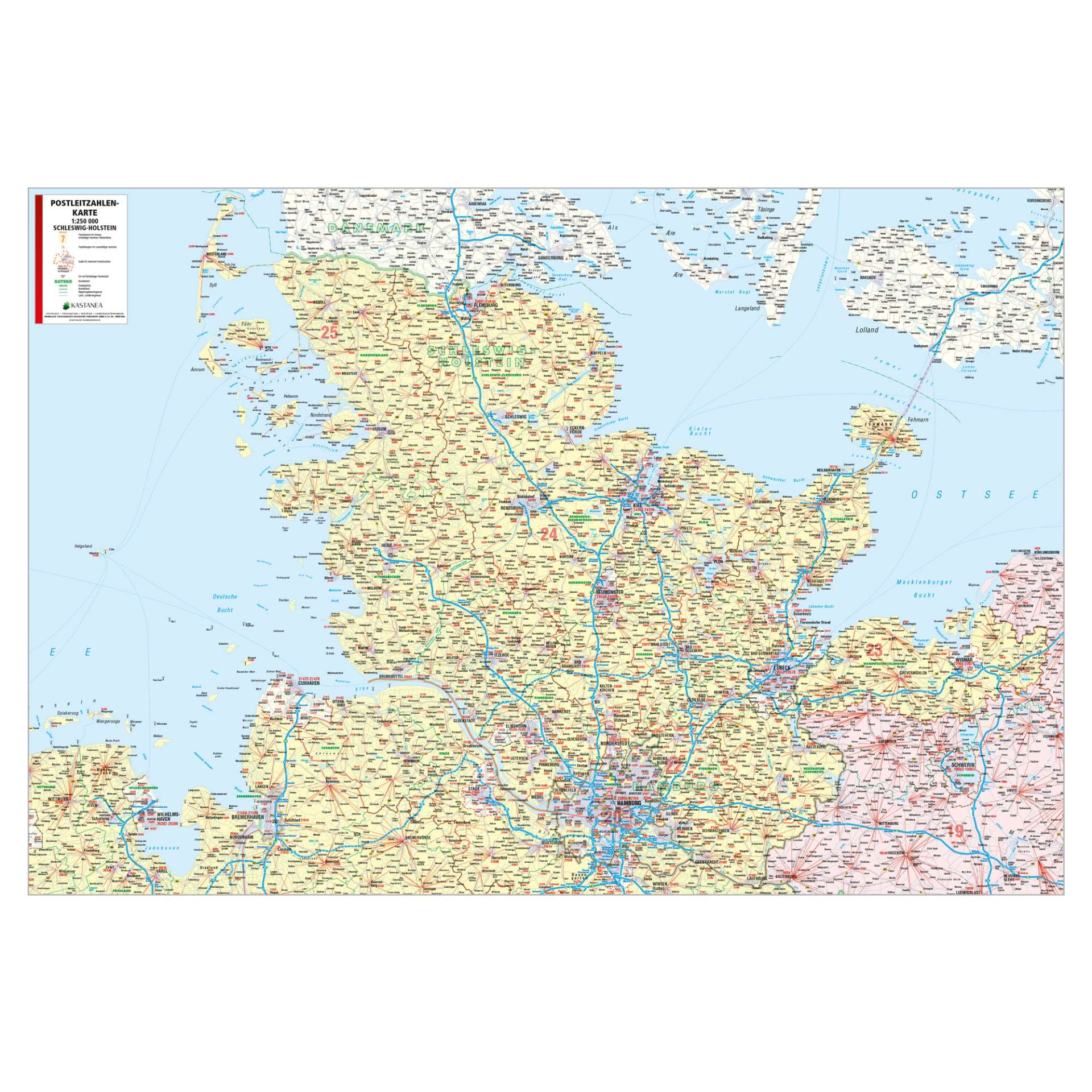 Die PLZ-Karte Regierungsbezirk Schleswig-Holstein (119x84cm) – Landkarten Shop