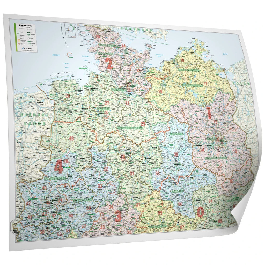 ORGA-Karte Norddeutschland Bundesländer und PLZ2 - 131x98 cm