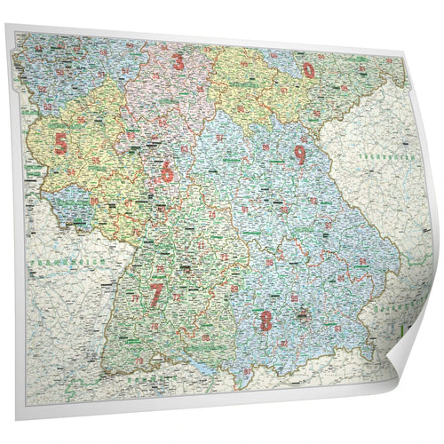 ORGA-Karte Süddeutschland Bundesländer und PLZ2 - 131x98 cm