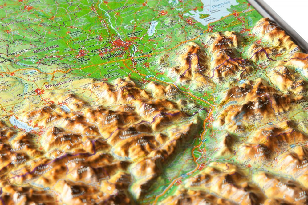 Die Reliefkarte Bayerisches Oberland im Detail 39x29cm