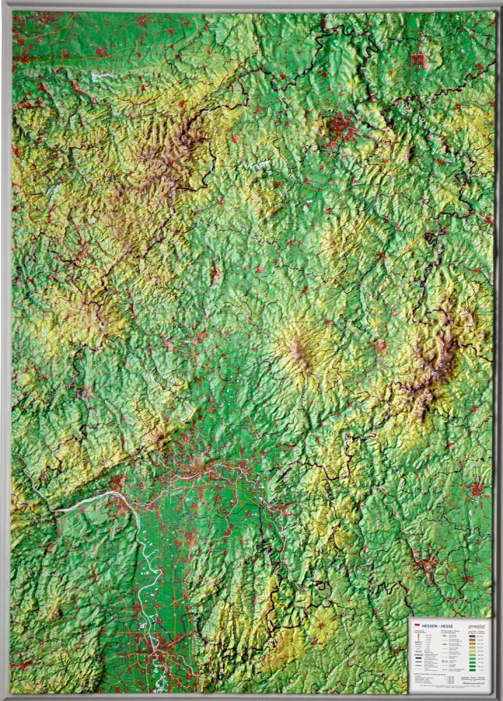 Hessen - Reliefkarte (wählbares Format)