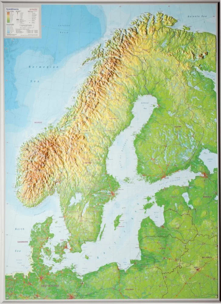 Skandinavien - Reliefkarte (57 x 77 cm / 1:2.900.000)