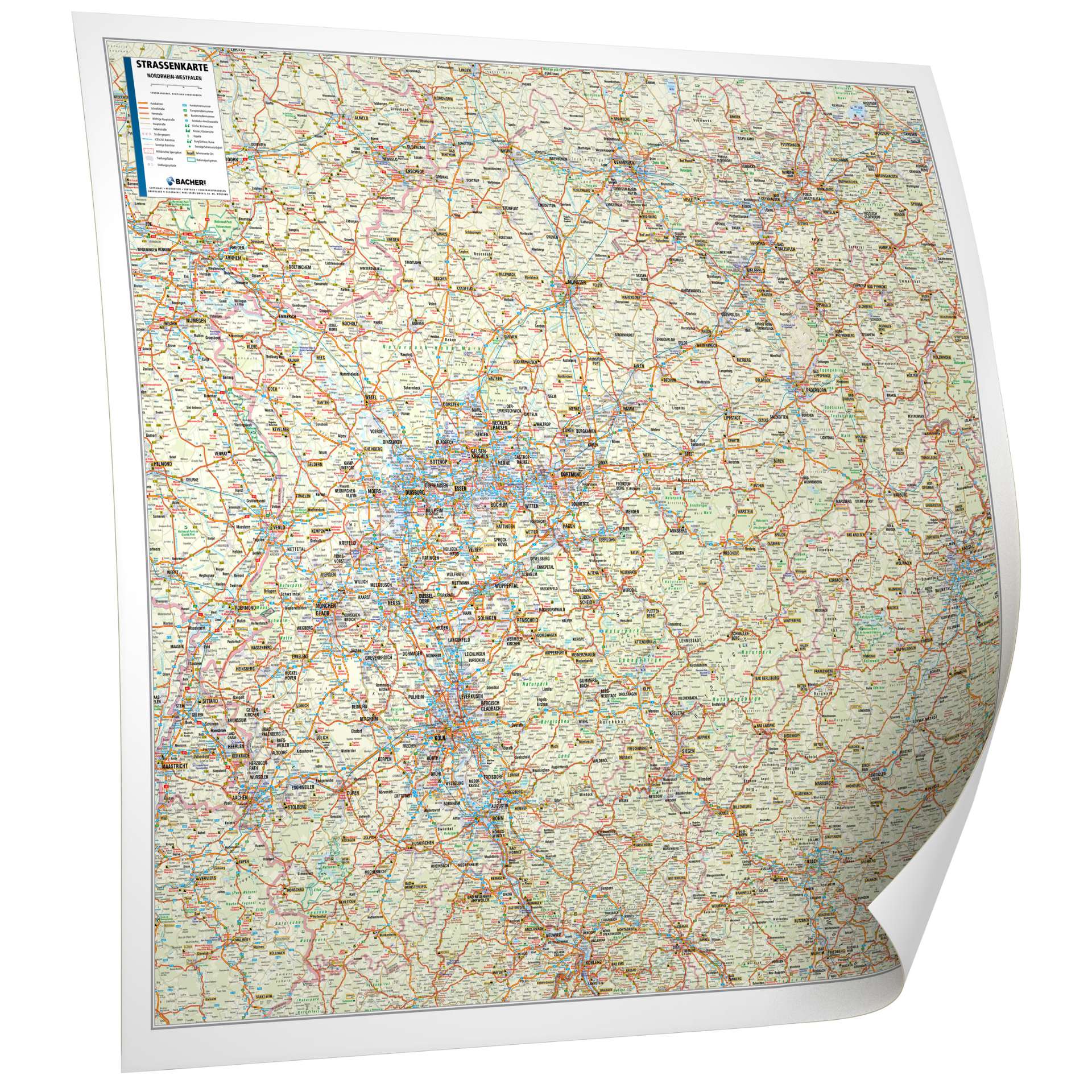 Straßenkarte Nordrhein-Westfalen 163x150cm