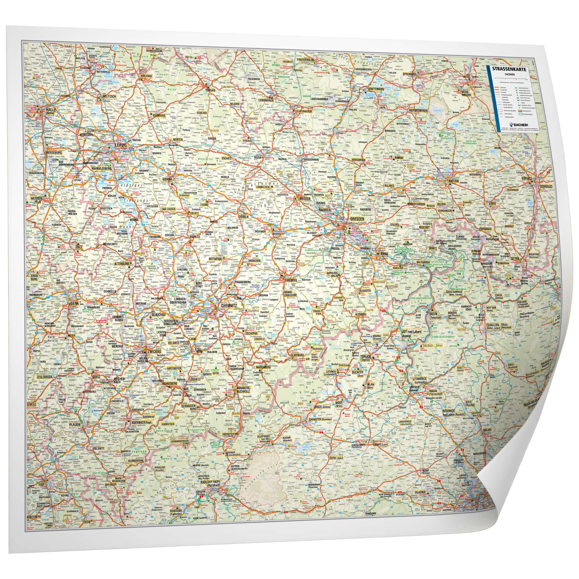 Straßenkarte Sachsen 121x96cm