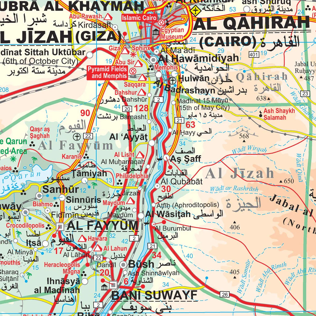 Detailansicht der physischen Landkarte von Ägypten