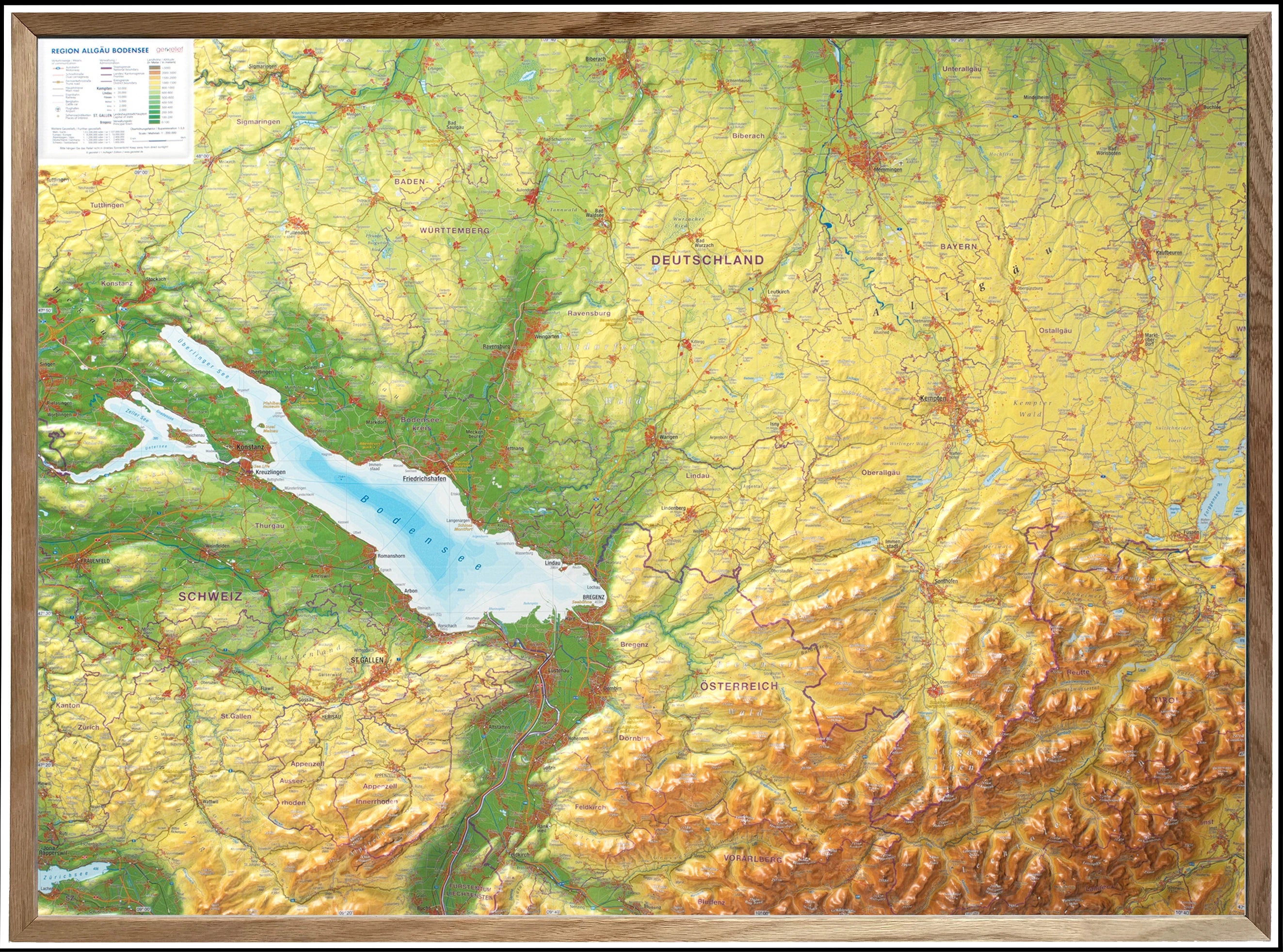 Allgäu-Bodensee - Reliefkarte (wählbares Format)