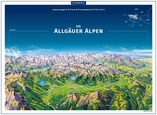 Die Allgäuer Alpen - Panoramakarte (75 x 55 cm)