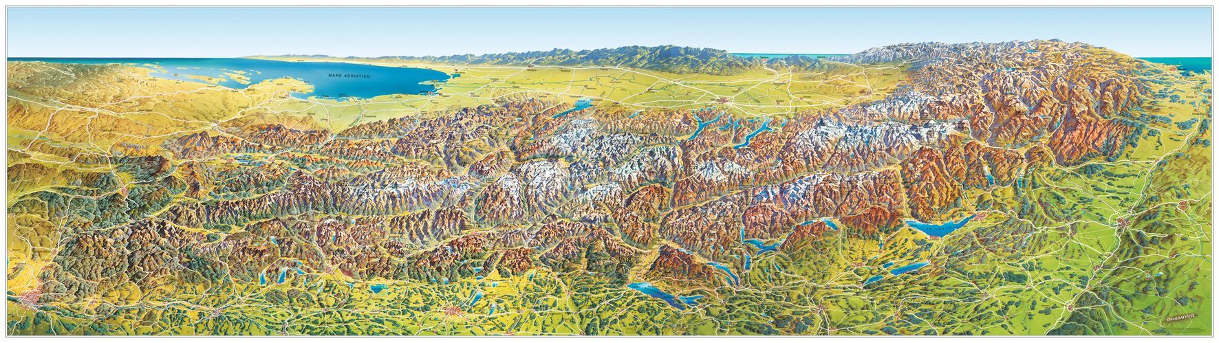 Alpen - Panoramakarte (202 x 60 cm)