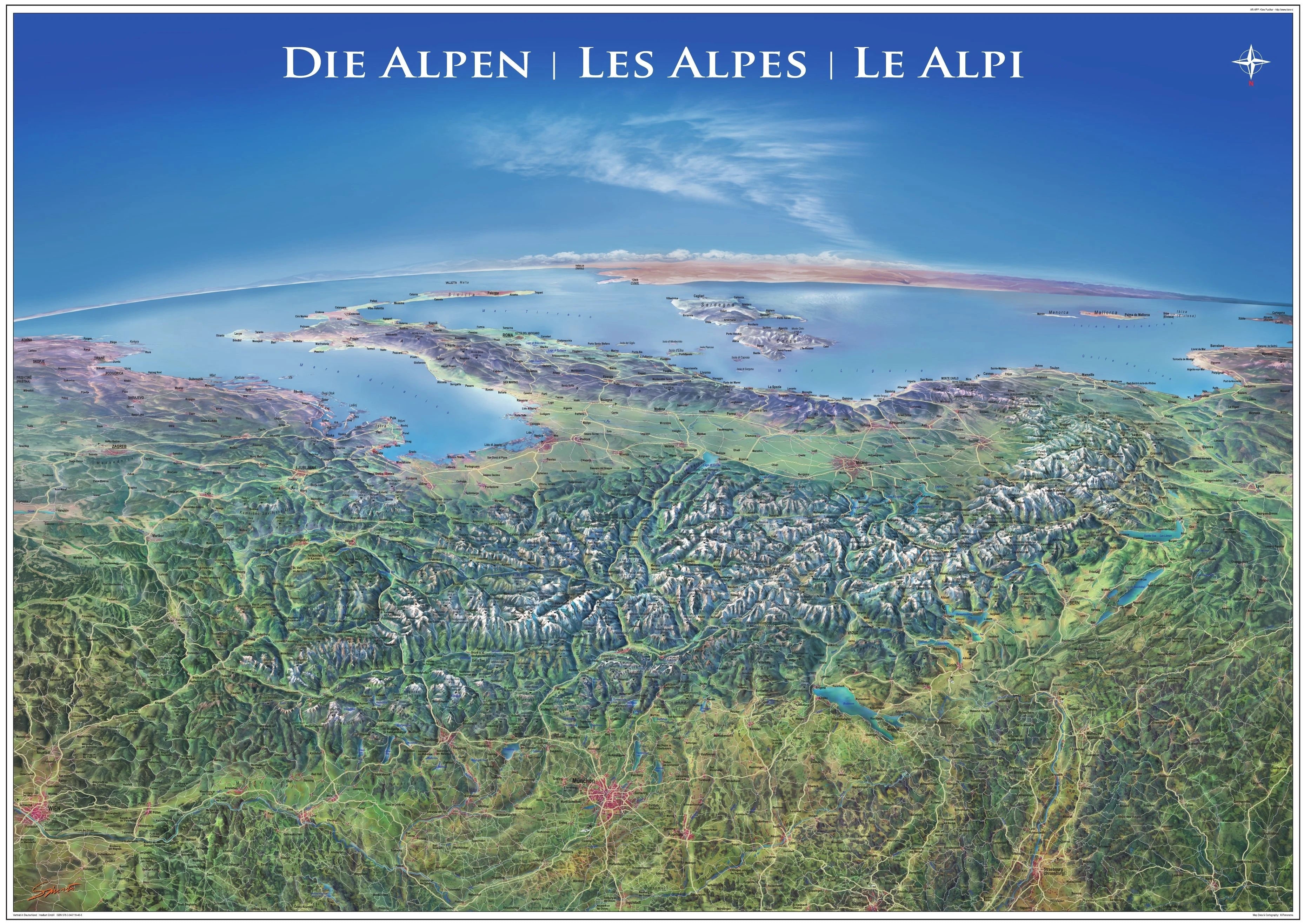 Alpen - Panoramakarte (133 x 95 cm)