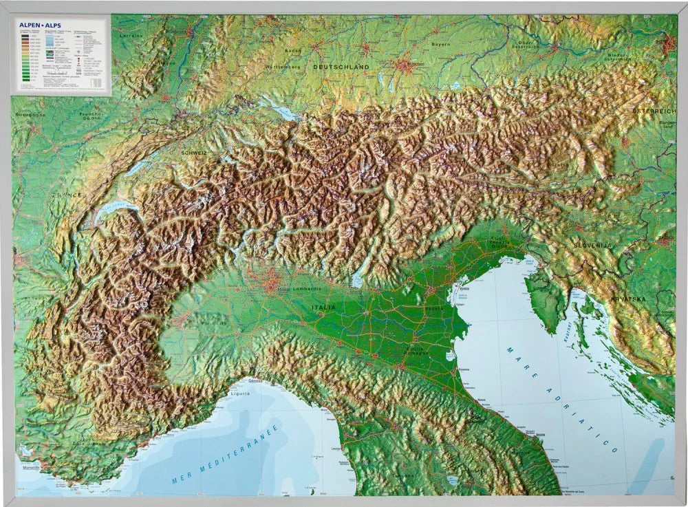 Alpen - Reliefkarte (wählbares Format)