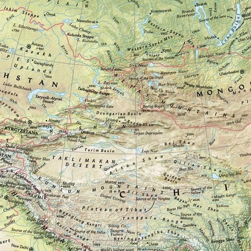 Detailansicht der physischen Landkarte von Asien