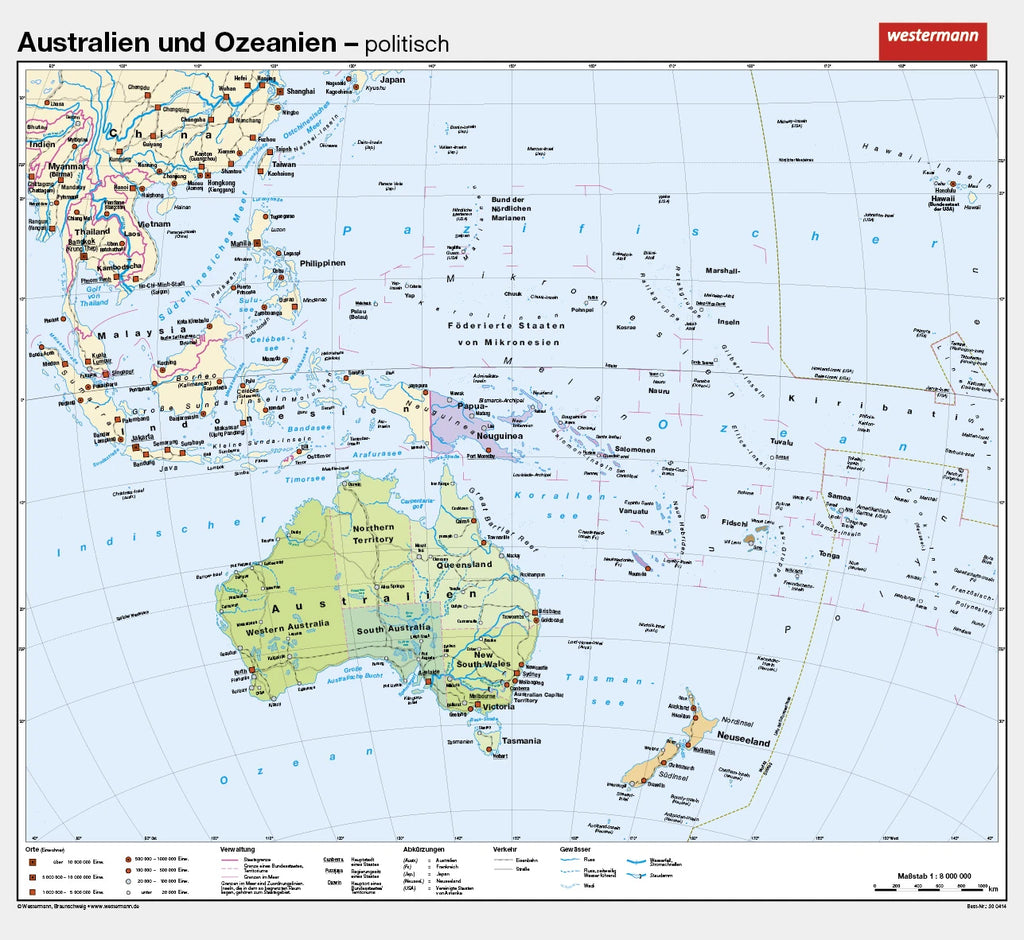 Schulwandkarte von Australien / politisch
