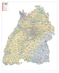 Baden-Württemberg - Postleitzahlenkarte als Inseldarstellung (99 x 122 cm / 1:250.000)