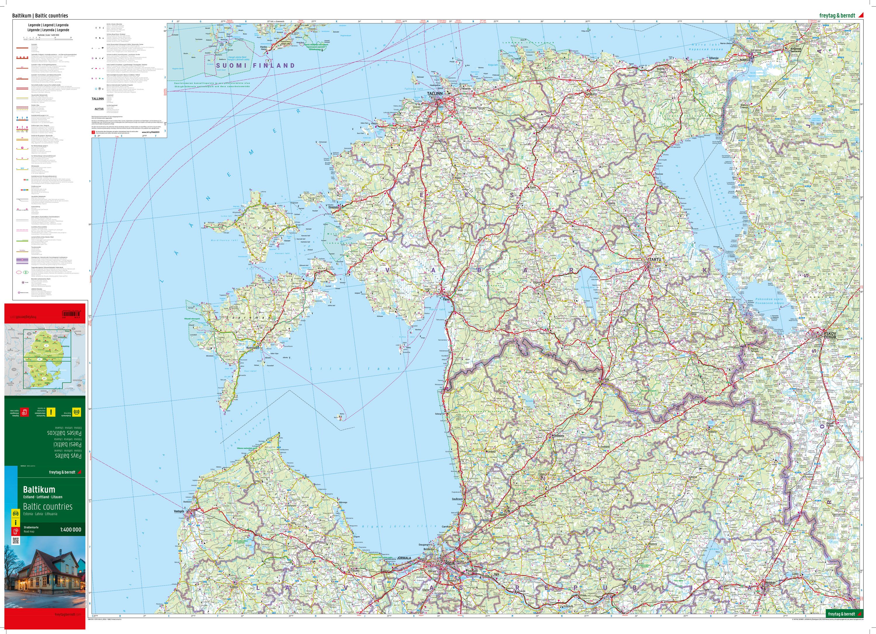 Estland, Lettland und Litauen - Baltische Staaten - Straßenkarte (125 x 96 cm / 1:400.000)