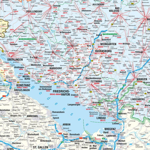 Detailansicht der Postleitzahlenkarte Baden-Württemberg