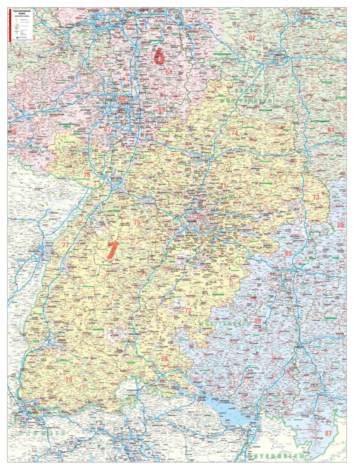 Baden-Württemberg - Postleitzahlenkarte (wählbares Format)