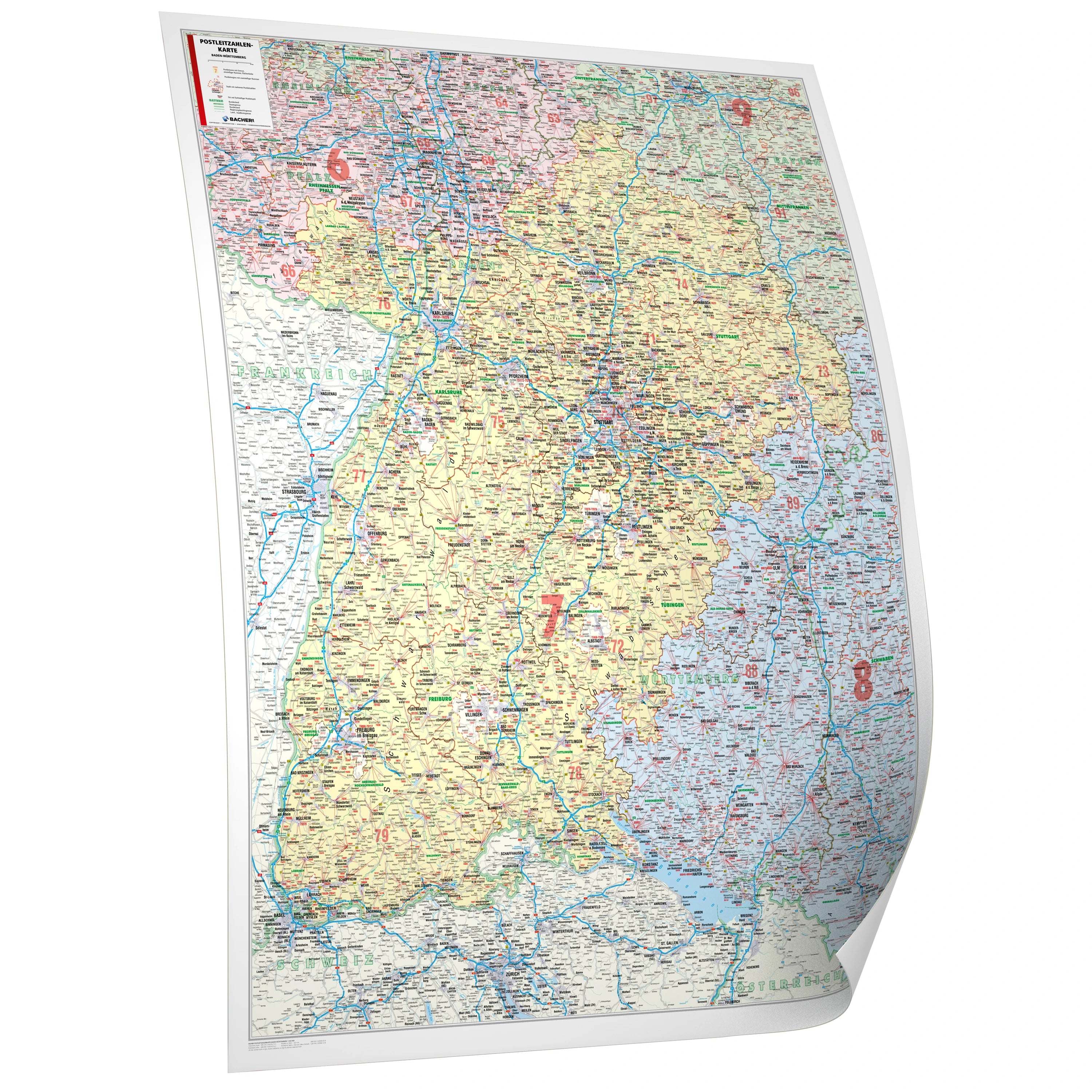 Baden-Württemberg - Postleitzahlenkarte (wählbares Format)