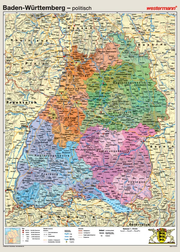 Baden-Württemberg als politische Schulwandkarte