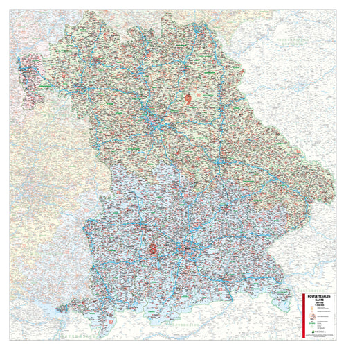 Bayern - Postleitzahlenkarte als Inseldarstellung (110 x 112 cm / 1:350.000)