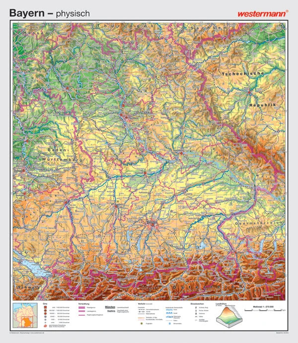 Physisches Kartenbild von Bayern