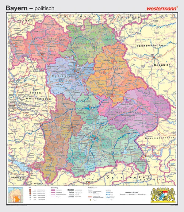 Politisches Kartenbild von Bayern