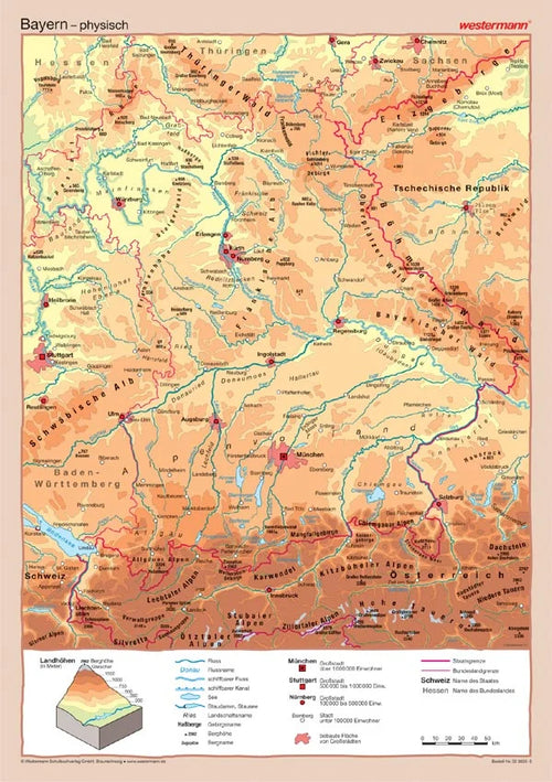 Posterkarte von Bayern phyisch
