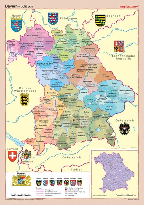 Posterkarte von Bayern politisch