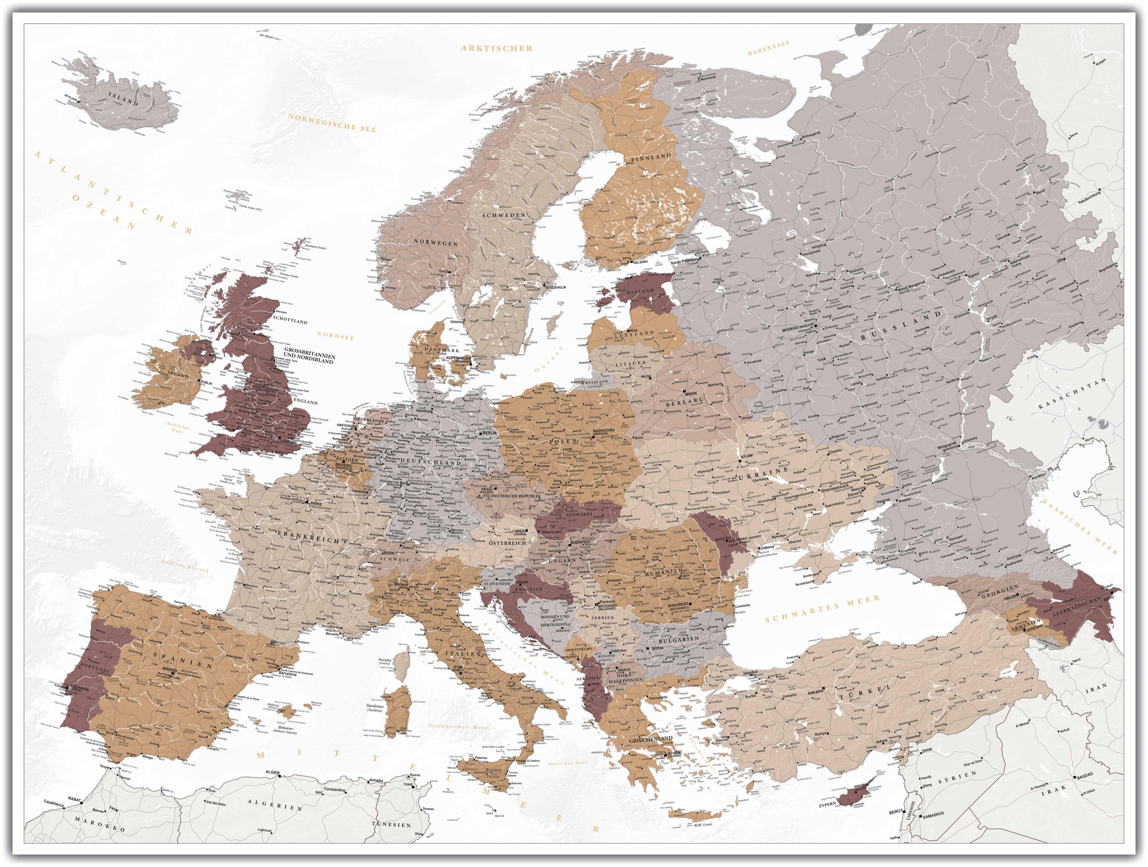 Europa - Dekorationskarte / politisch (wählbares Format und Farbe)