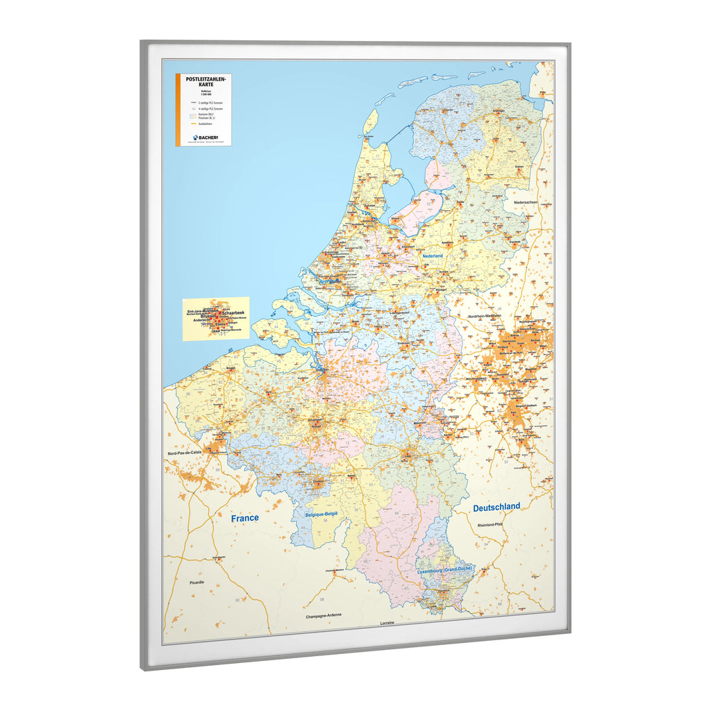 Belgien, Niederlande und Luxemburg - Postleitzahlenkarte (95 x 135 cm / 1:390.000)