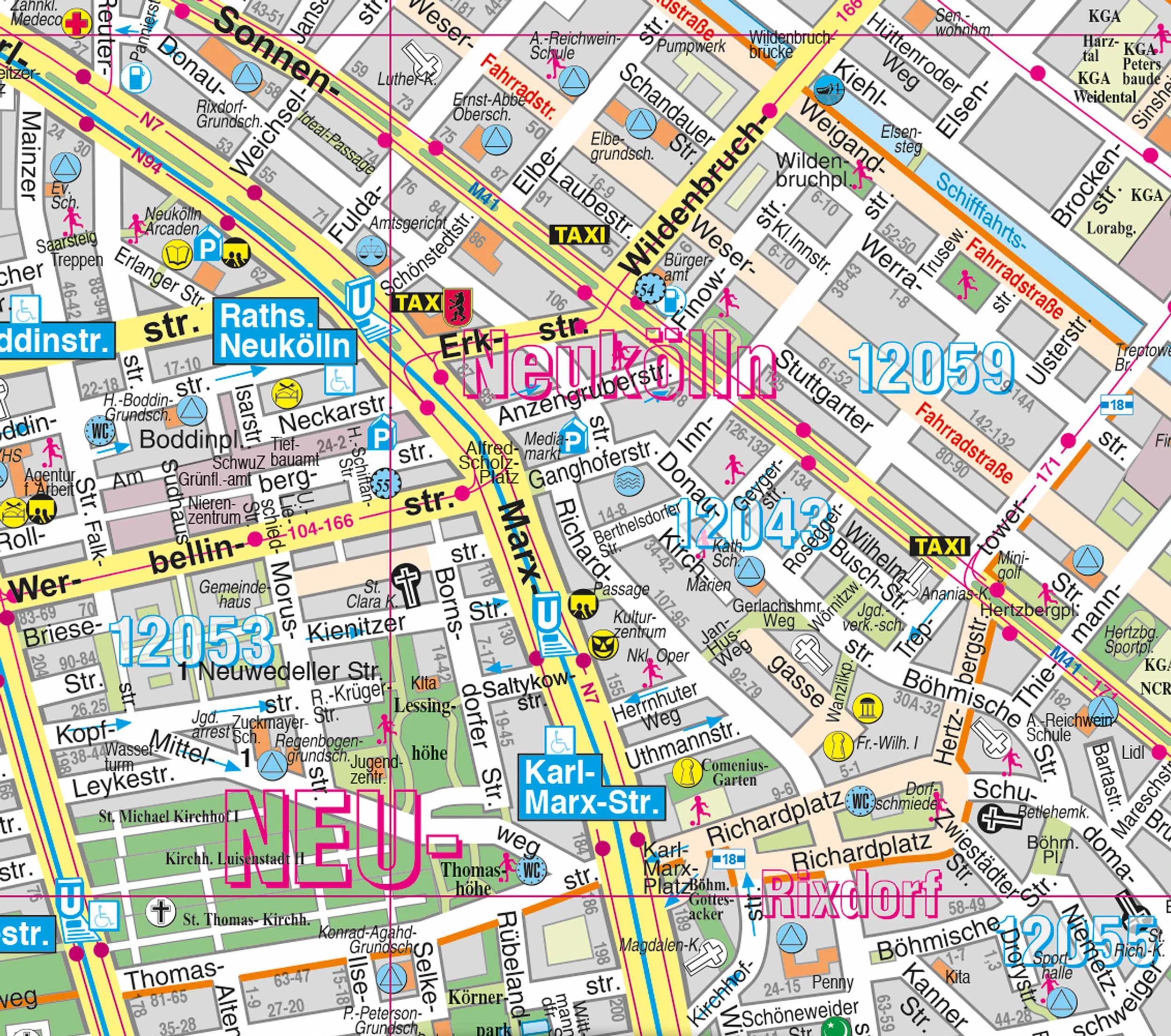 Detailansicht der Landkarte von Berlin Neukölln
