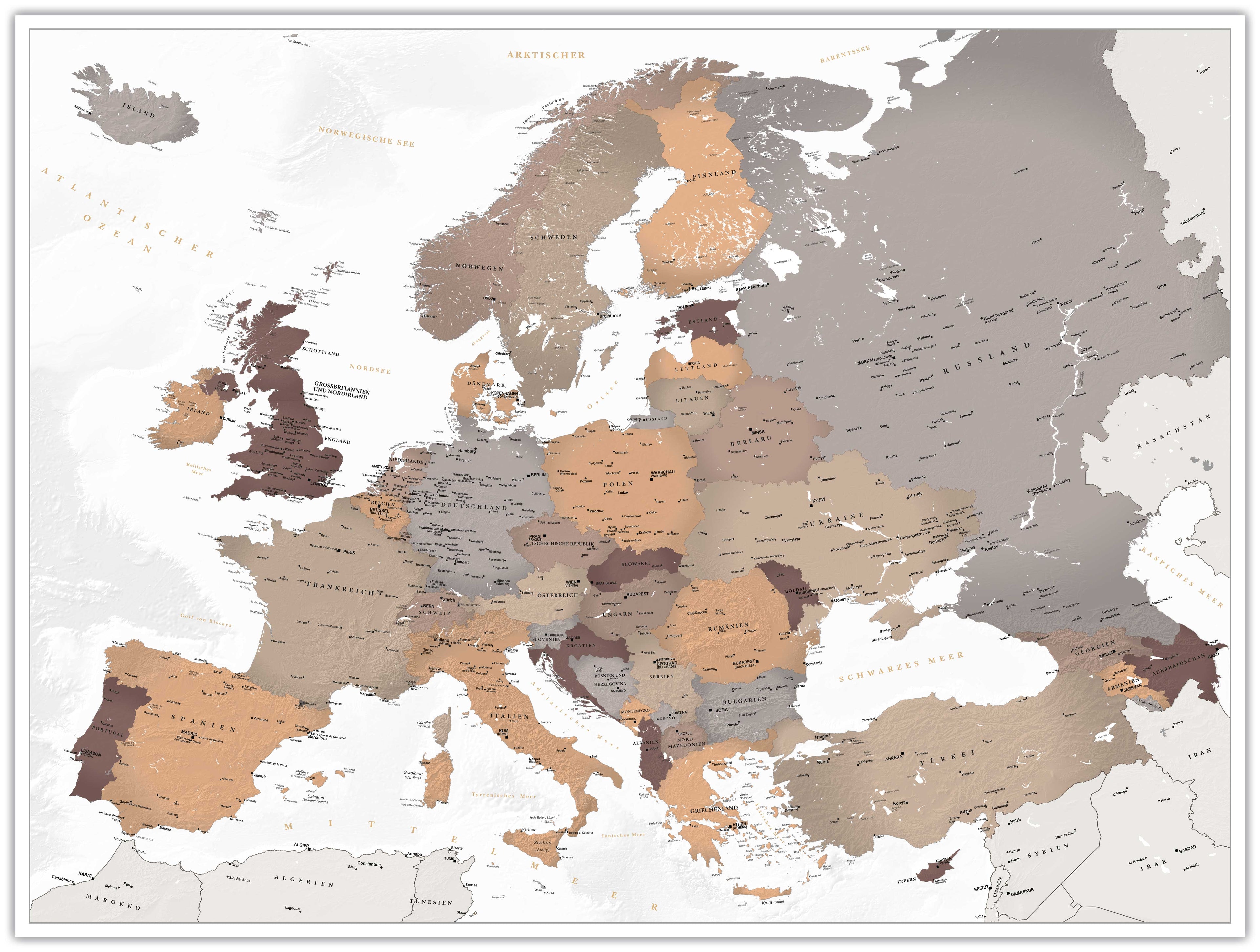 Europa - Dekorationskarte / politisch (wählbares Format und Farbe)