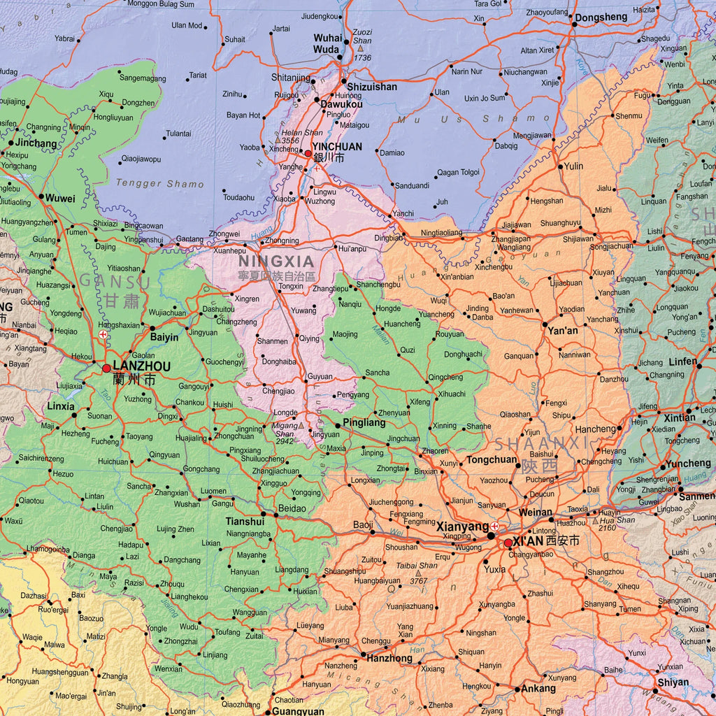 Detailansicht der politischen Landkarte von China