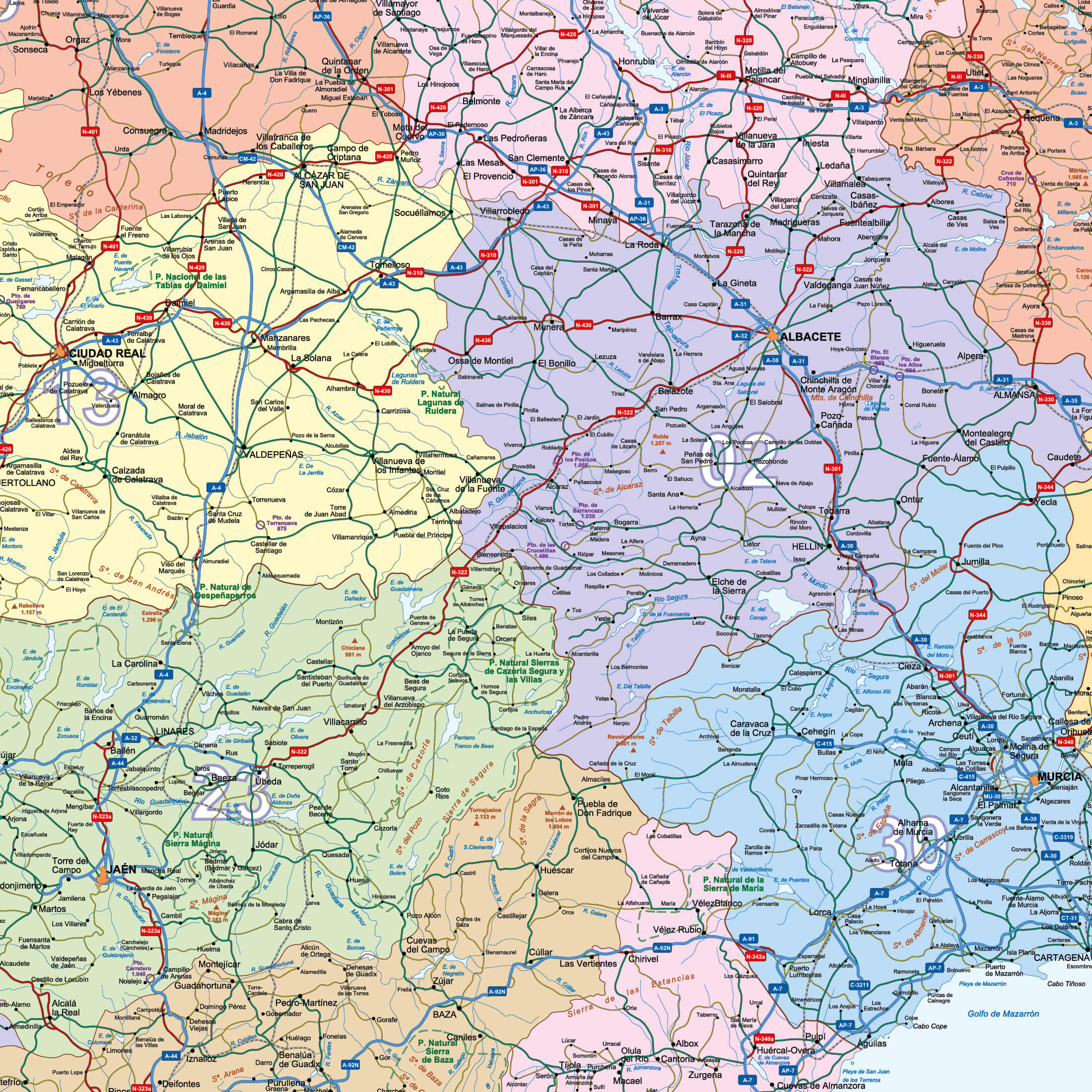 Detailansicht der Postleitzahlenkarte von Spanien und Portugal