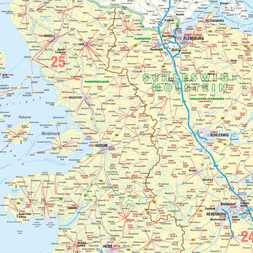 Detailansicht der Postleitzahlenkarte Schleswig-Holstein und Hamburg
