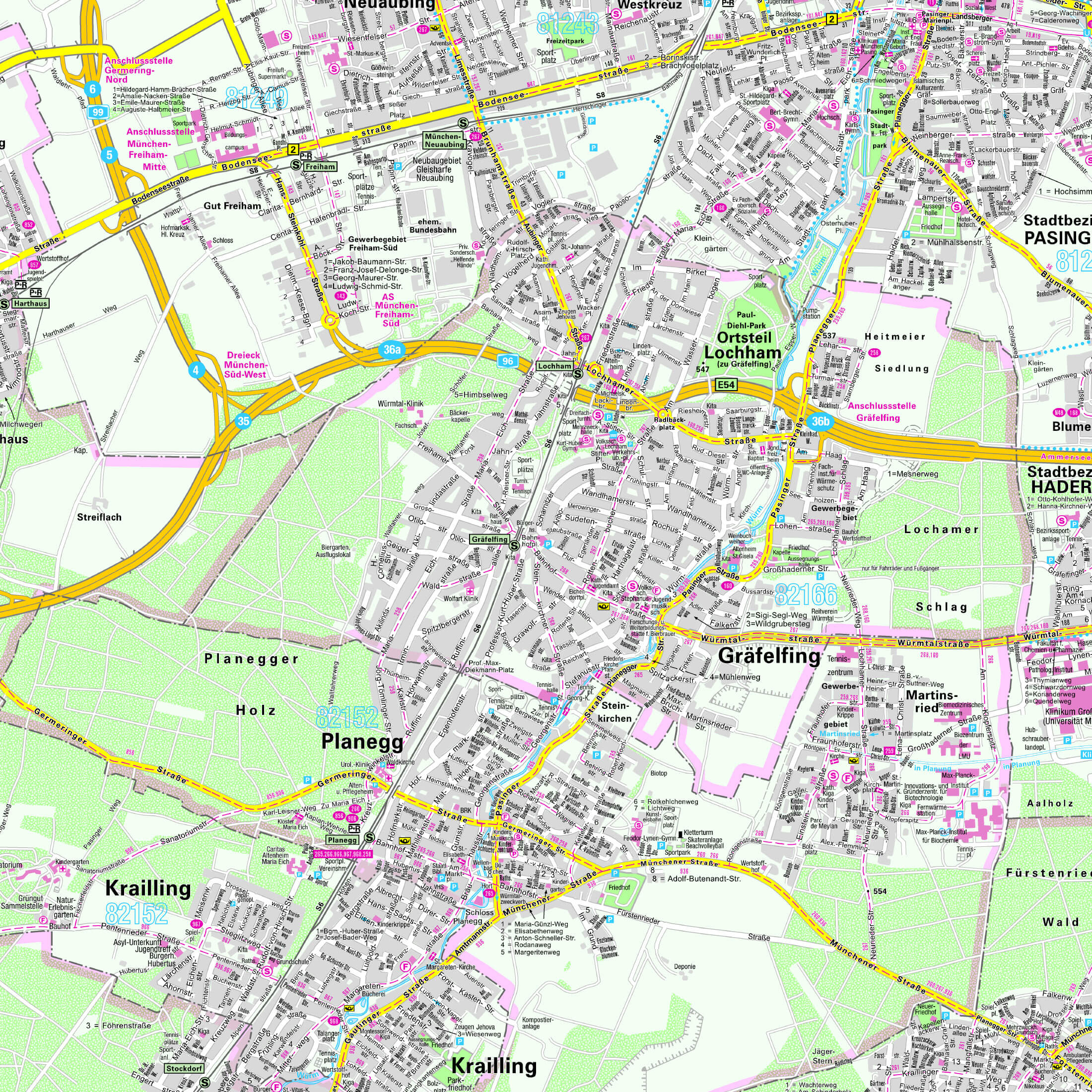 Detailansicht Stadtplan München