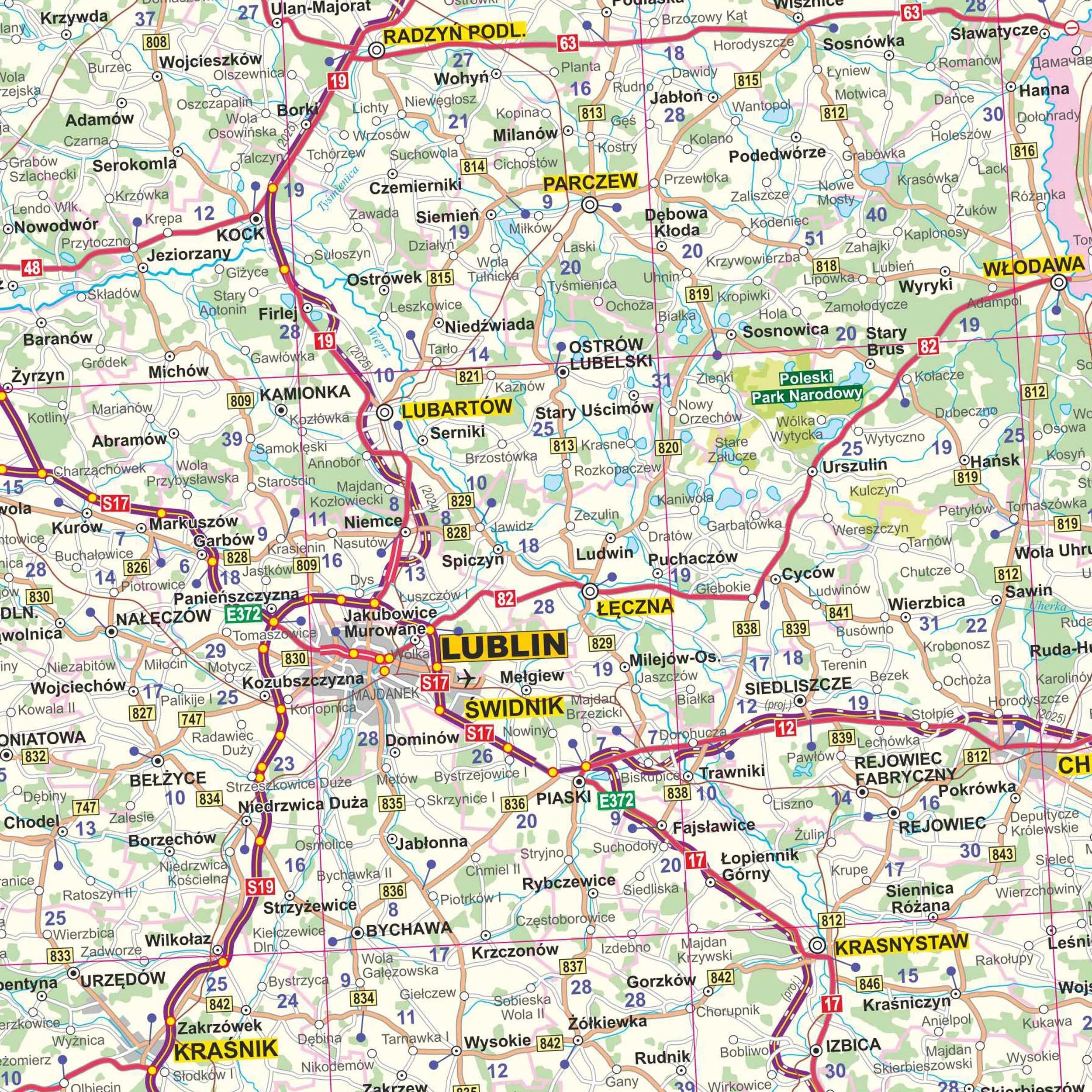 Detailansicht der Straßenkarte von Polen