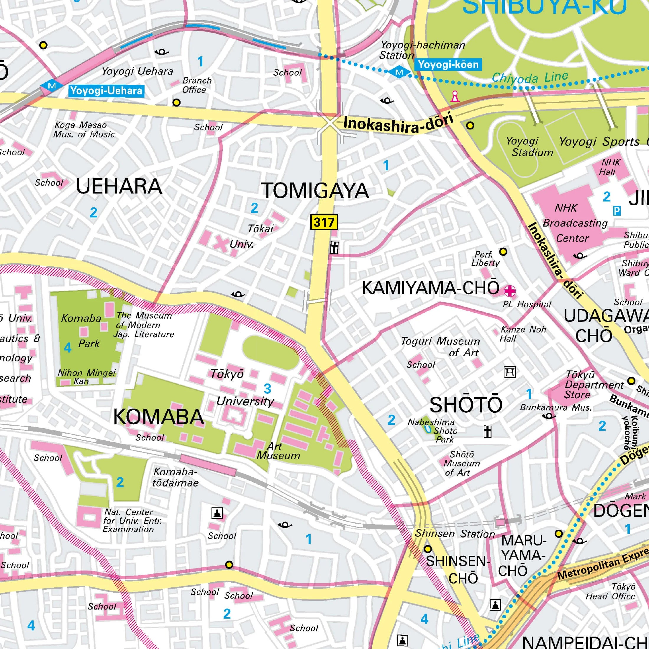 Stadtplan von Tokio in der Detailansicht