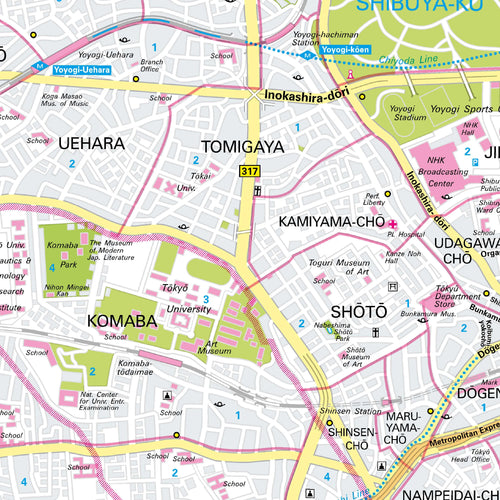 Stadtplan von Tokio in der Detailansicht