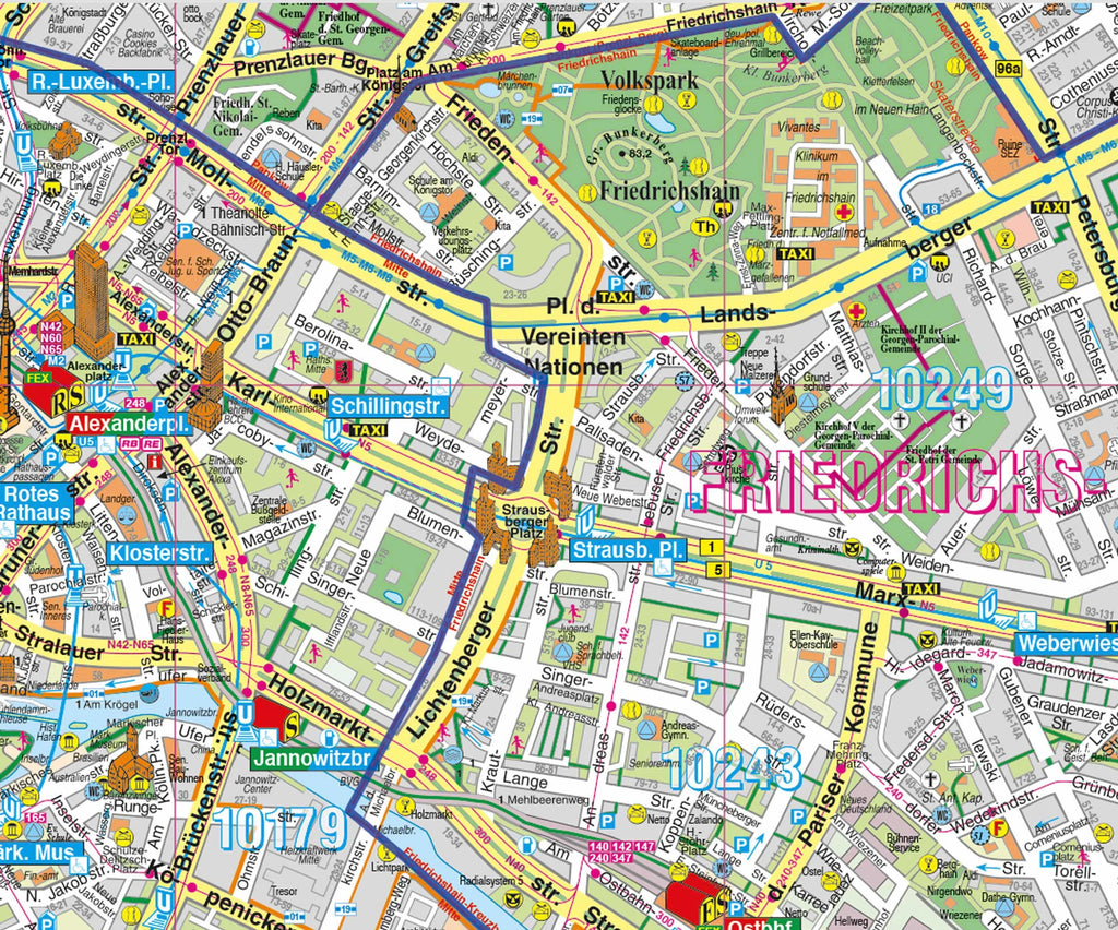 Detailansicht der Landkarte von Berlin mit Bezirken