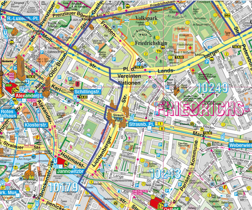 Detailansicht der Landkarte von Berlin mit Bezirken