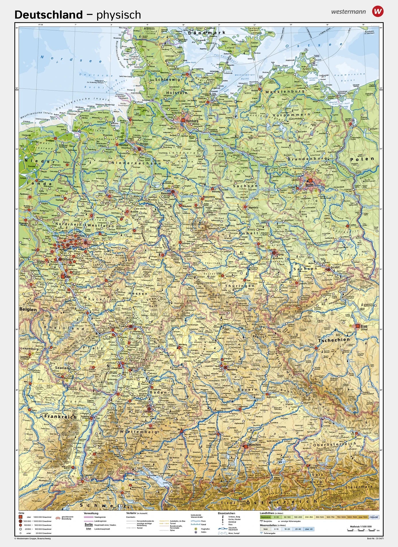 Physische Schulkarte von Deutschland