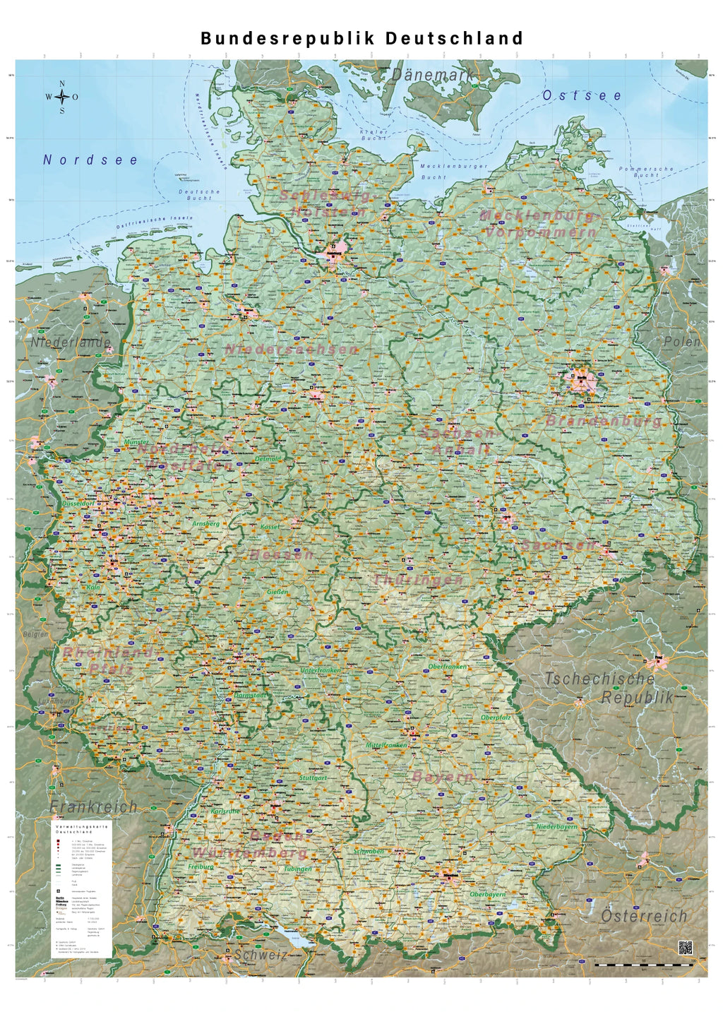 Deutschland - physisch (140 x 100 cm / 1:700.000)