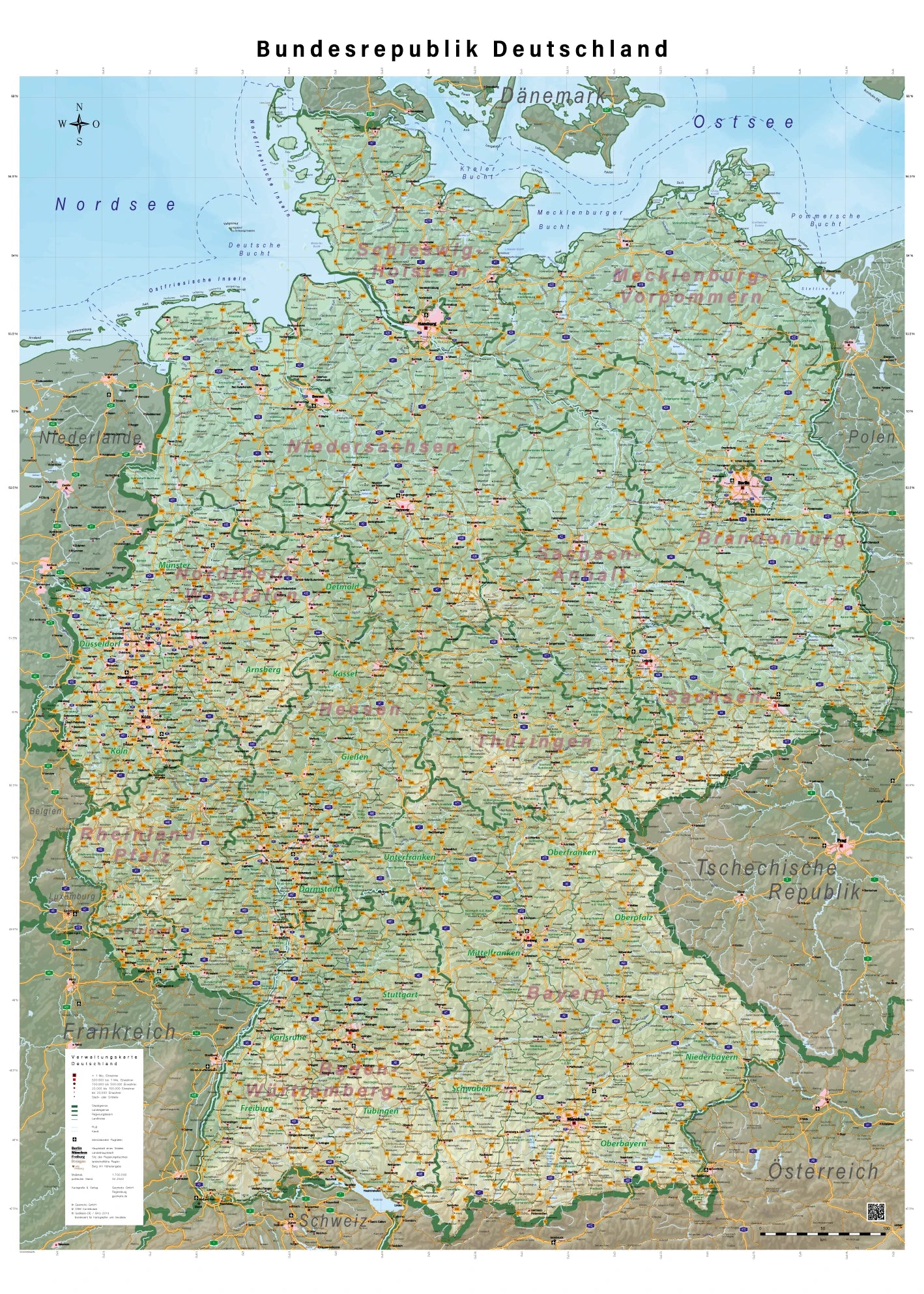 Deutschland - physisch (140 x 100 cm / 1:700.000)