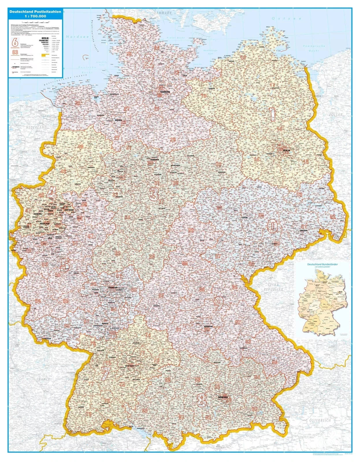 Deutschland - Postleitzahlenkarte (98 x 128 cm / 1:700.000)