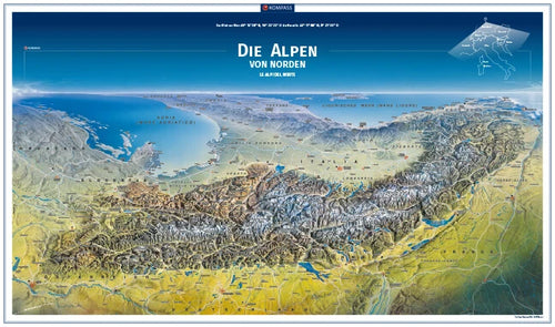 Die Alpen von Norden - Panoramakarte (59 x 100 cm)