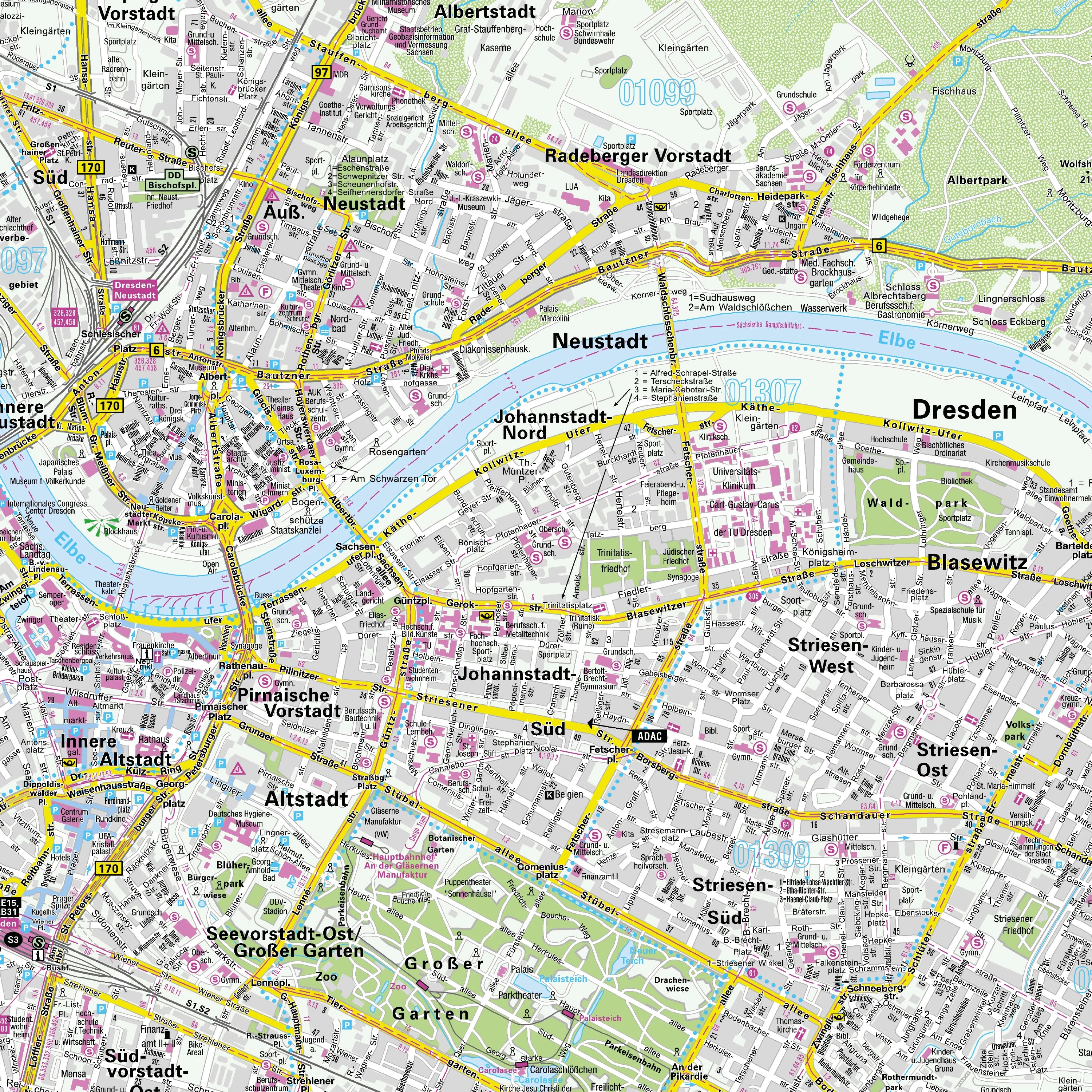 Detailansicht - Stadtplan Dresden
