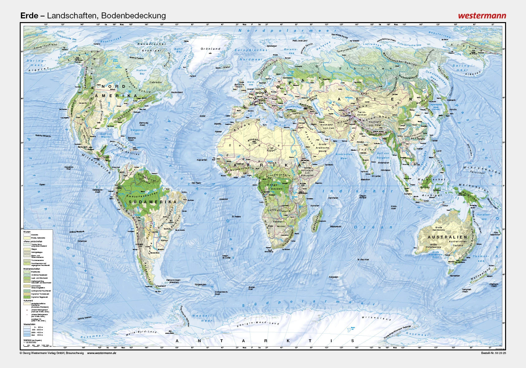 Welt / Erde - Posterkarte - Landschaften / Bodenbedeckung (100 x 70 cm / 1:32.000.000)