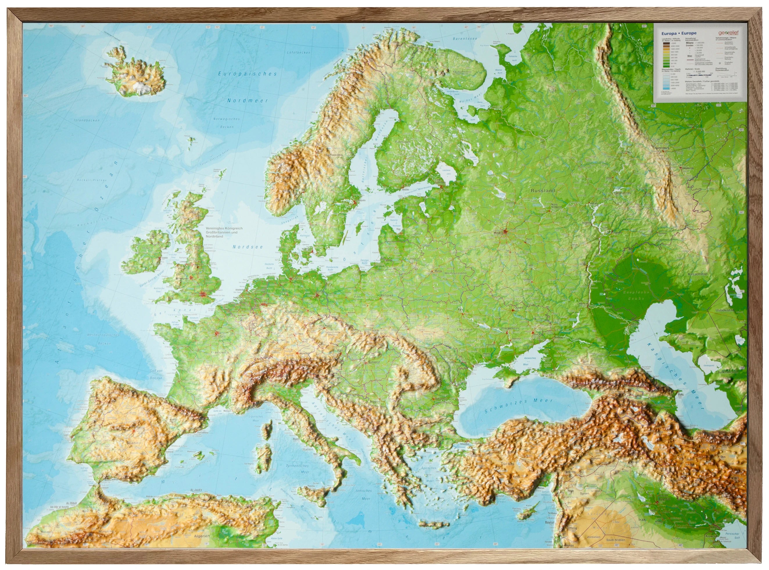 Europa - Reliefkarte (wählbares Format und Sprache)