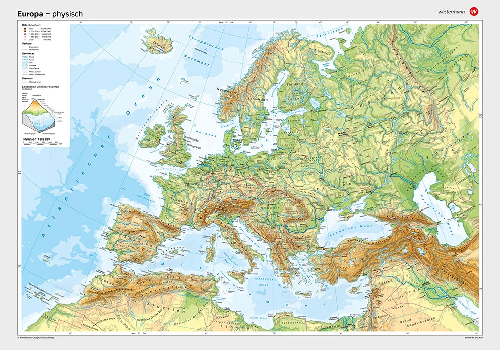 Europa - Posterkarte - physisch (100 x 70 cm / 1:7.500.000)