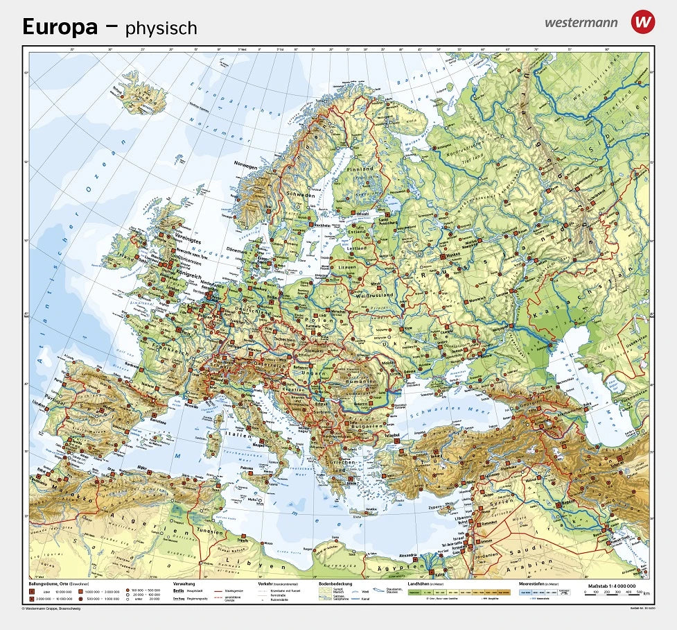 Europa  - Schulwandkarte - physisch / politisch (155 x 144 cm / 1:4.000.000)